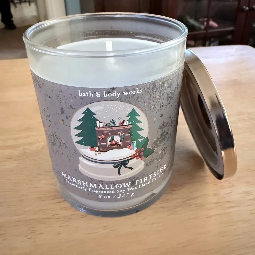 Bath & Body Works Marshmallow Fireside Candle - Silver and Green